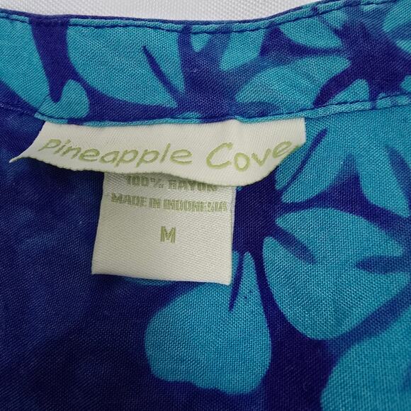 Pineapple Cove Vintage Blue Floral Sundress Hawaiian Tropical Print Coastal M - Picture 4 of 11